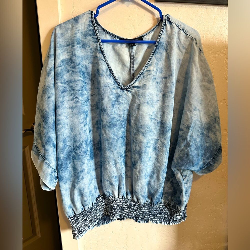 🚨 3/15 SALE 🚨 Mark New York Peasant Boho Tie Dye Blue Elastic Blouse